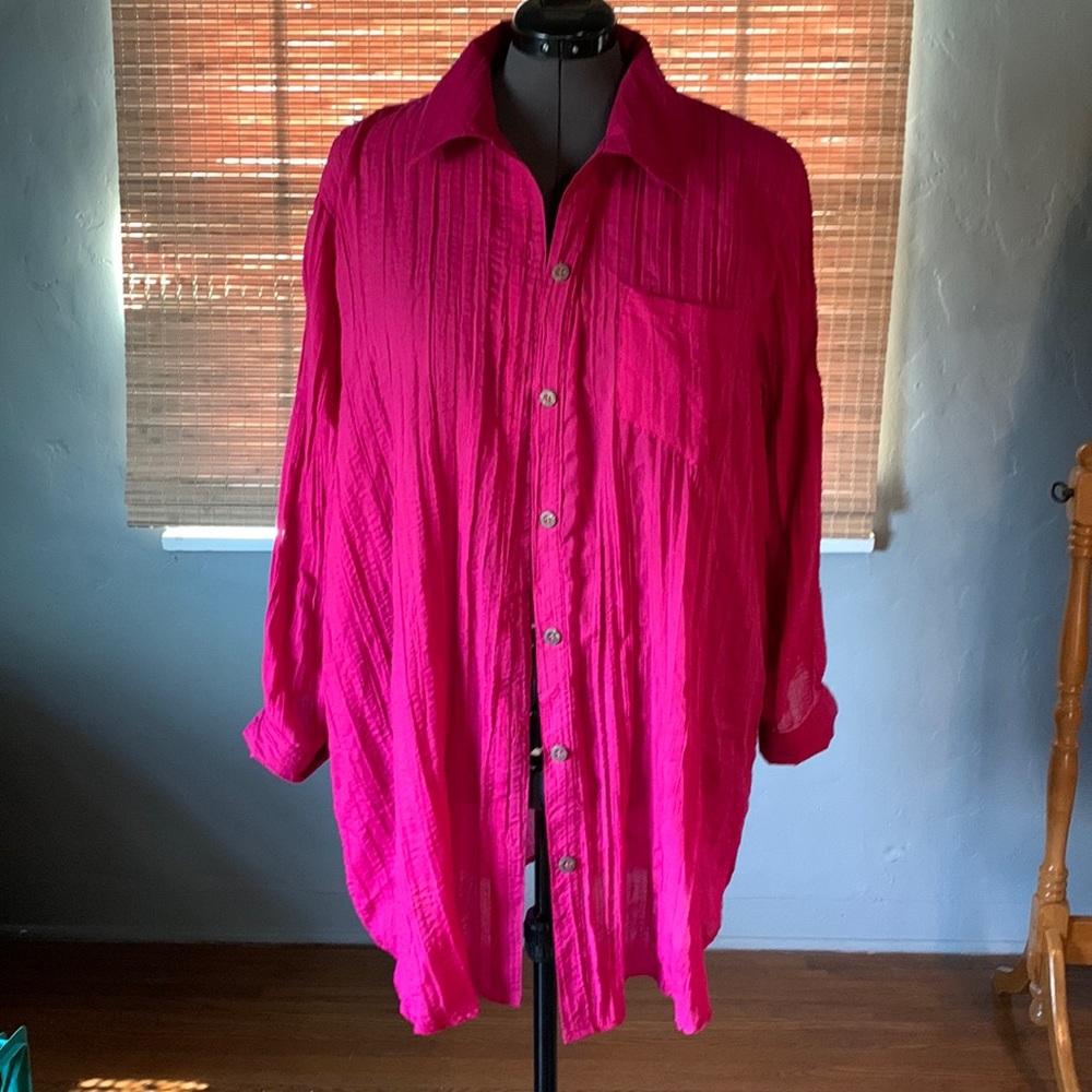 Hot Pink Beach Cover-Up Button Front Size 2X